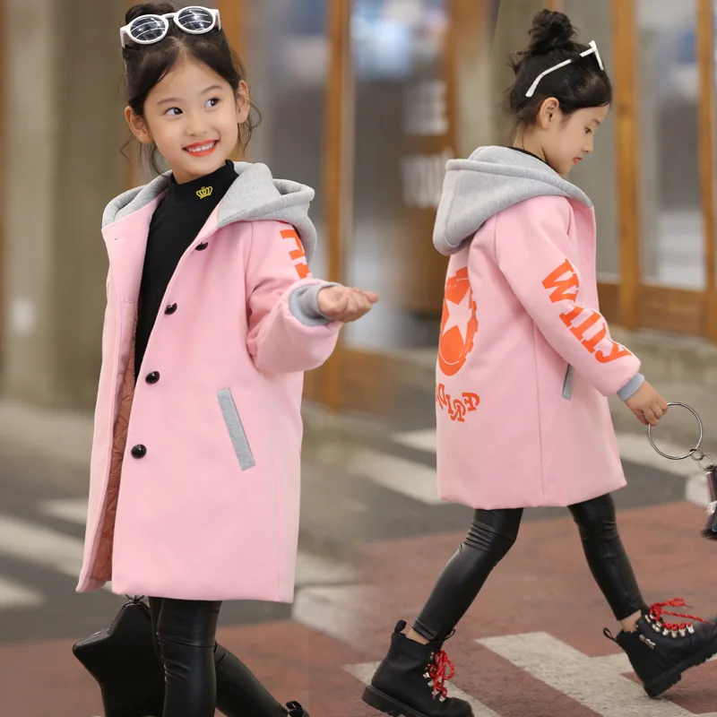 

Girl hooded coat autumn and winter 2017 children's children's clothing in large children spell color letters coat baby clothes