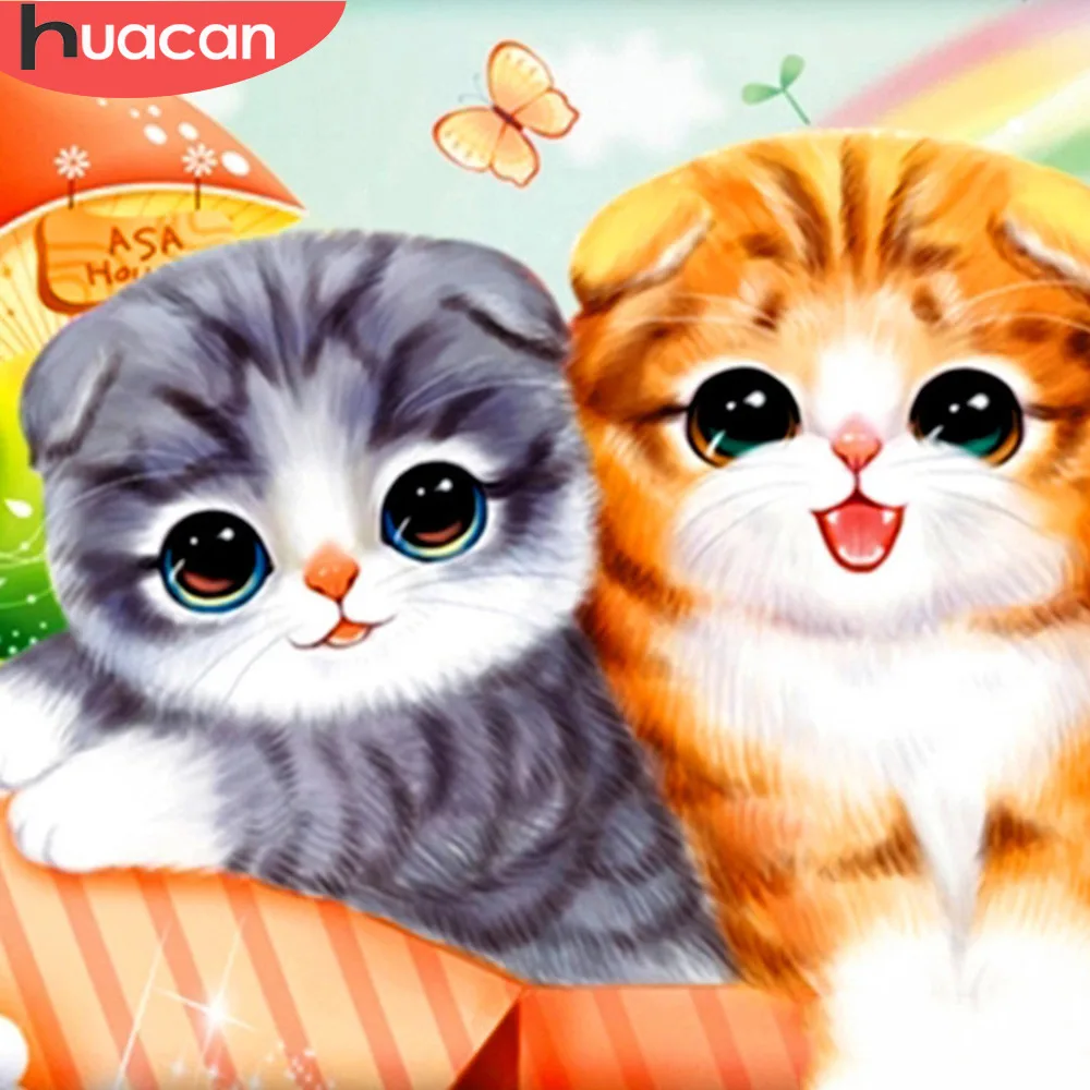 

HUACAN Diamond Embroidery Diamond Painting Cat Full Square/Round DIY Diamond Mosaic Animal Picture Of Rhinestone