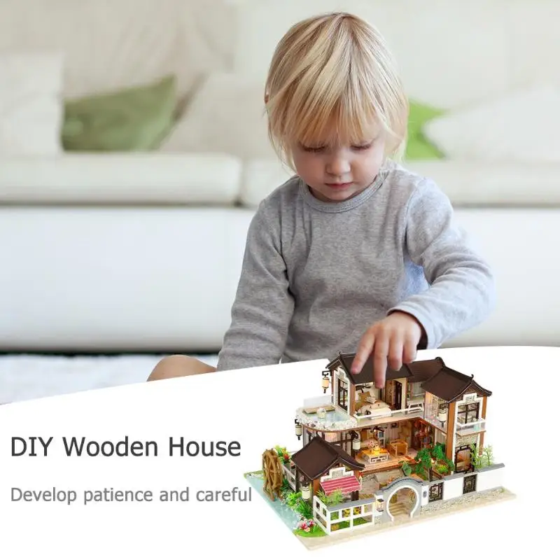 DIY Wooden Dollhouse Toys Kids Miniature Furniture Dolls House Assembled Kit Children Handmade Wood Mini House Ornaments Gifts