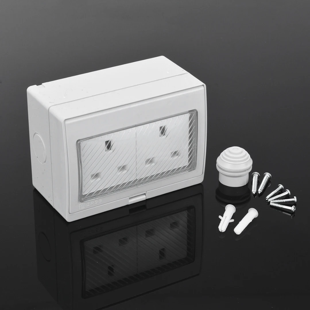 

Waterproof IP55 Electrical Socket 13A 2 Bit UK 2 Socket Plug Power Damp Proof Outdoor Control Switch Outlet