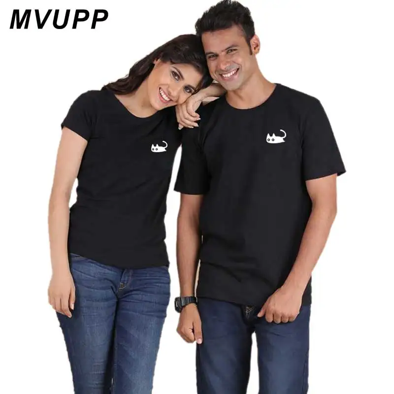 

MVUPP 2019 Couples tshirt for men and women funny Cat Printing Lovers clothes white Casual O-neck Tee Tops femme Clothing Summer