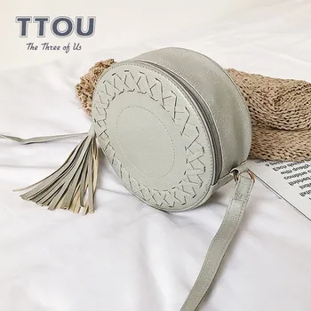 

TTOU Fashion Women Bag Tassel Round Weave Crossbody Bag Cute Knitting Circular Roll Female Shoulder Bag Ladies' Messenger Bag