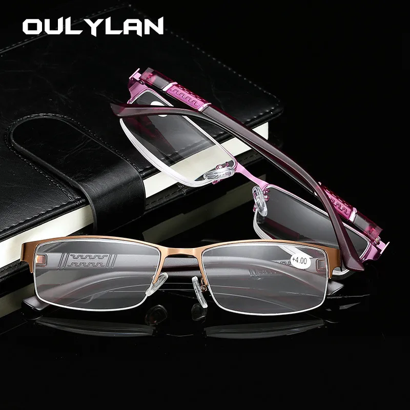Oulylan hombres gafas de lectura de Metal de moda marco medio de gafas para leer hombre Retro gafas dioptrías 1,0, 1,5, 2,0, 2,5