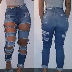 Летний стиль рваные джинсы для женщин шлифовальные большой рваные с высокой талией женские джинсовые штаны плюс размеры G3P7