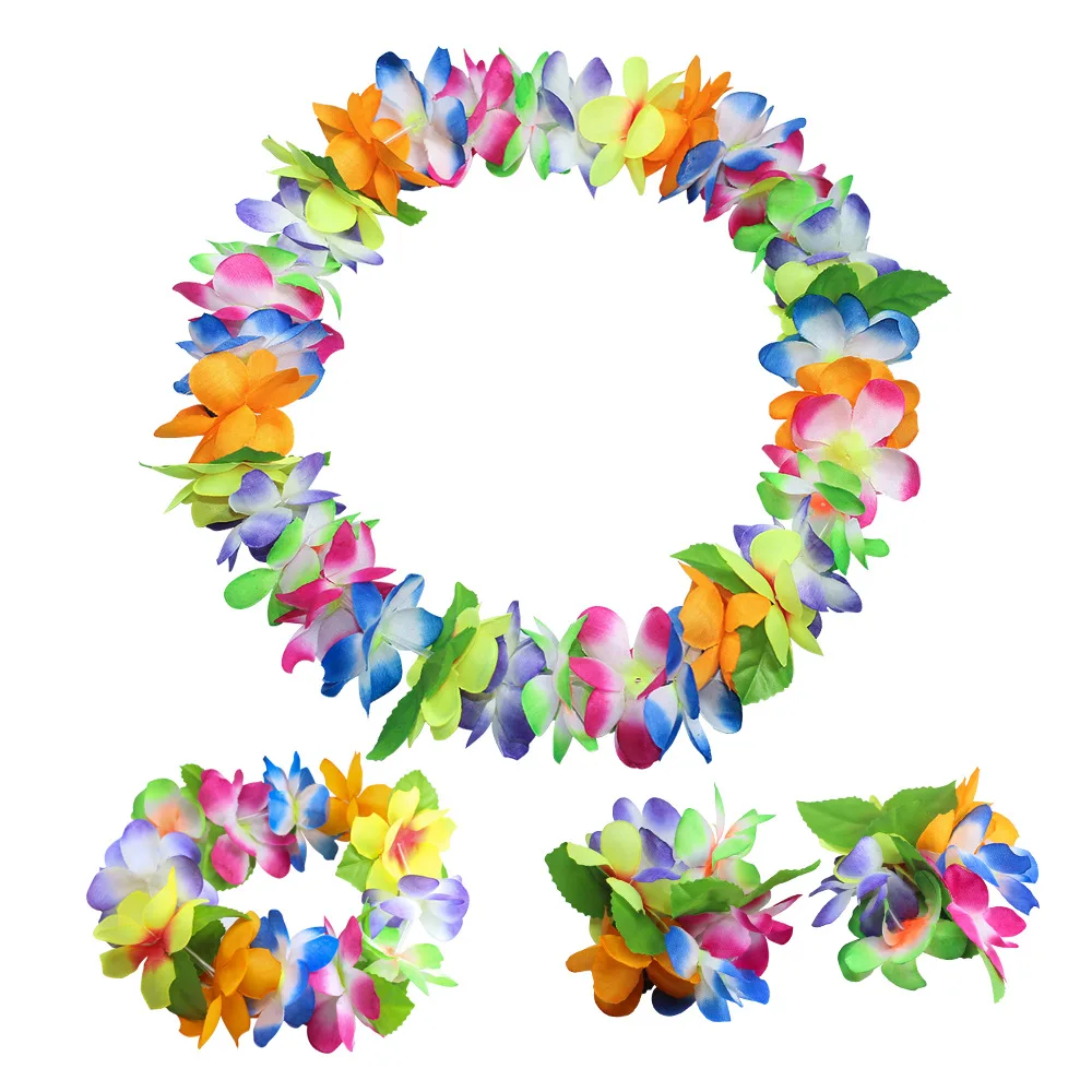 

Multicolor Artificial Hawaiian Party Decorations Garland Bracelet Headband Necklace Leis Flowers DIY Wreath Birthday Party Decor