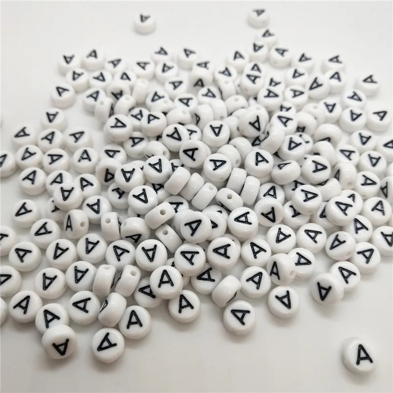 

A Alphabet 100pcs/lot Flat Round White Acrylic Letter Beads for Jewelry Making Diy Material Loose Spacer bead Accessories 4*7mm