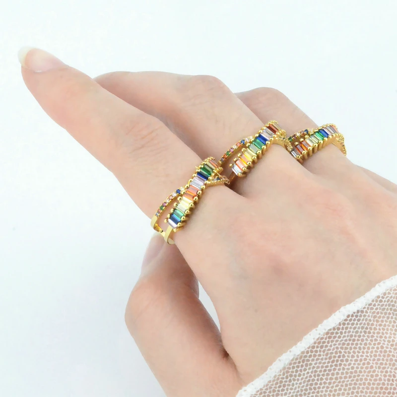 

1Piece,Women Fashion Jewelry,The Rainbow Series Rings,Gold Plating Prong Setting CZ ,R0047