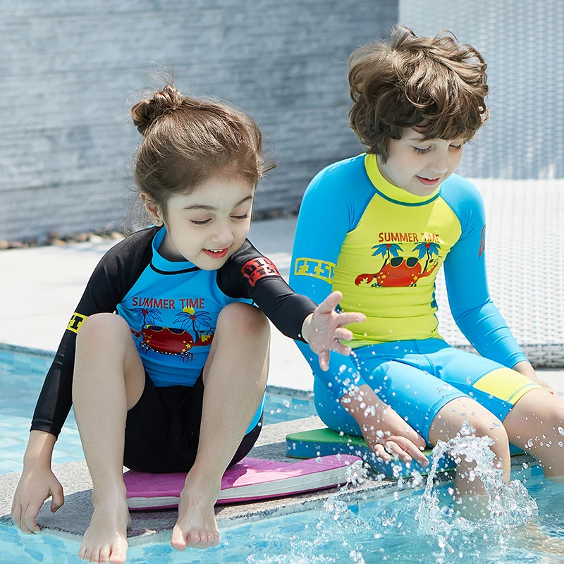 Анти УФ Рашгард для детей лайкра дайвинг гидрокостюм для детей с длинными рукавами футболка трусики от купальника из двух частей купальники