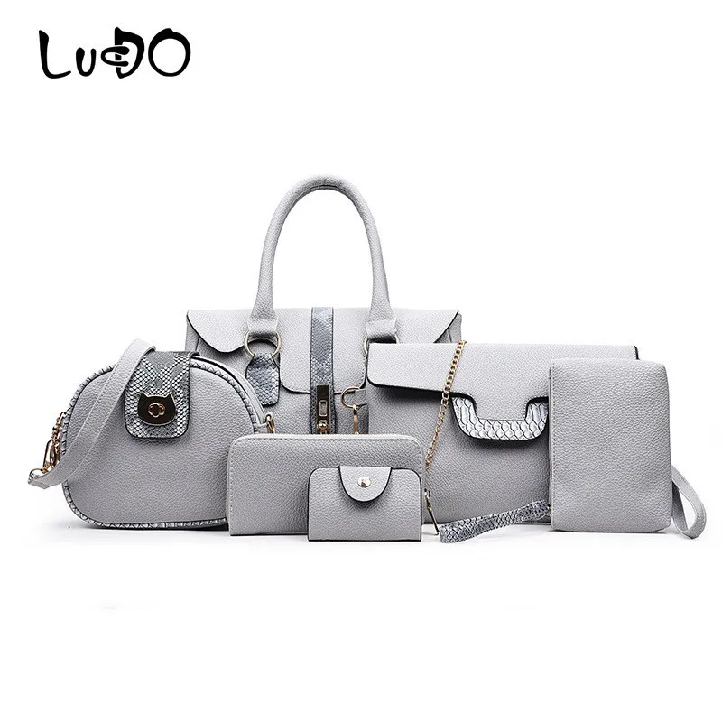 

LUCDO Fashion Women Handbags 6 Pcs/Set Luxury Female Shoulder Bags Designer Chain PU Leather Lady Crossbody Messenger Bag Clutch