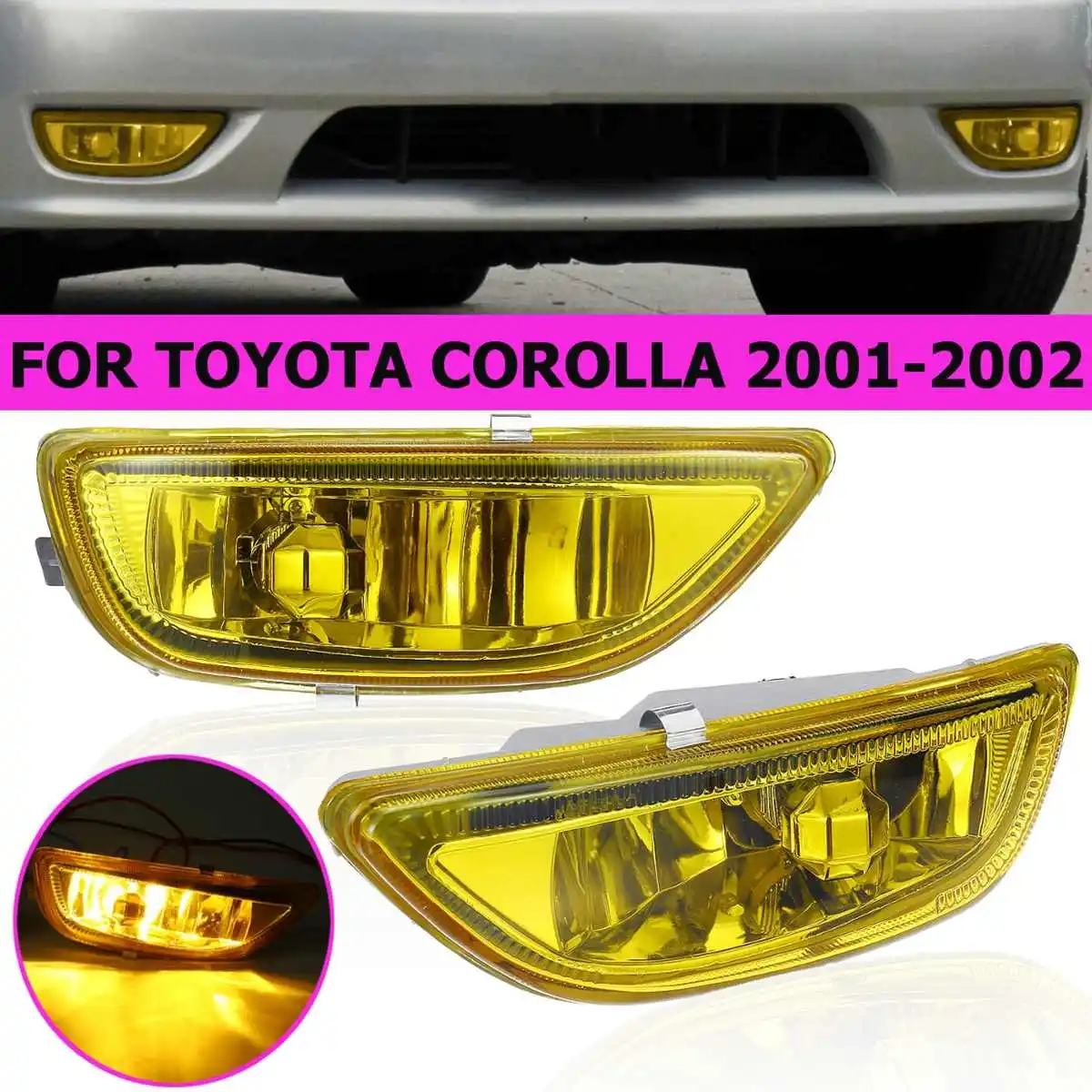 

1 Pair 12V H3 Front Bumper Fog lights With Bulb Lamp Clear Yellow Lens FOR TOYOTA COROLLA 2001-2002 81210-02040 Replacement