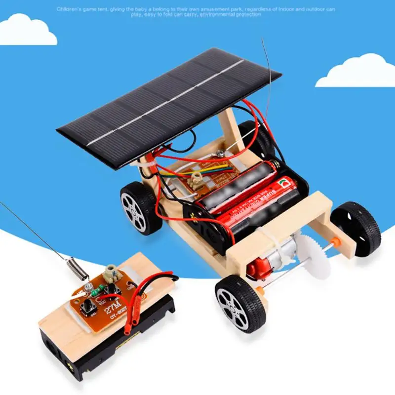 

Solar Powered Mini RC Car Funny Vehicle Wooden Kids Gift DIY Assembly Intelligence Building Tube Wireless Educational Toy Model