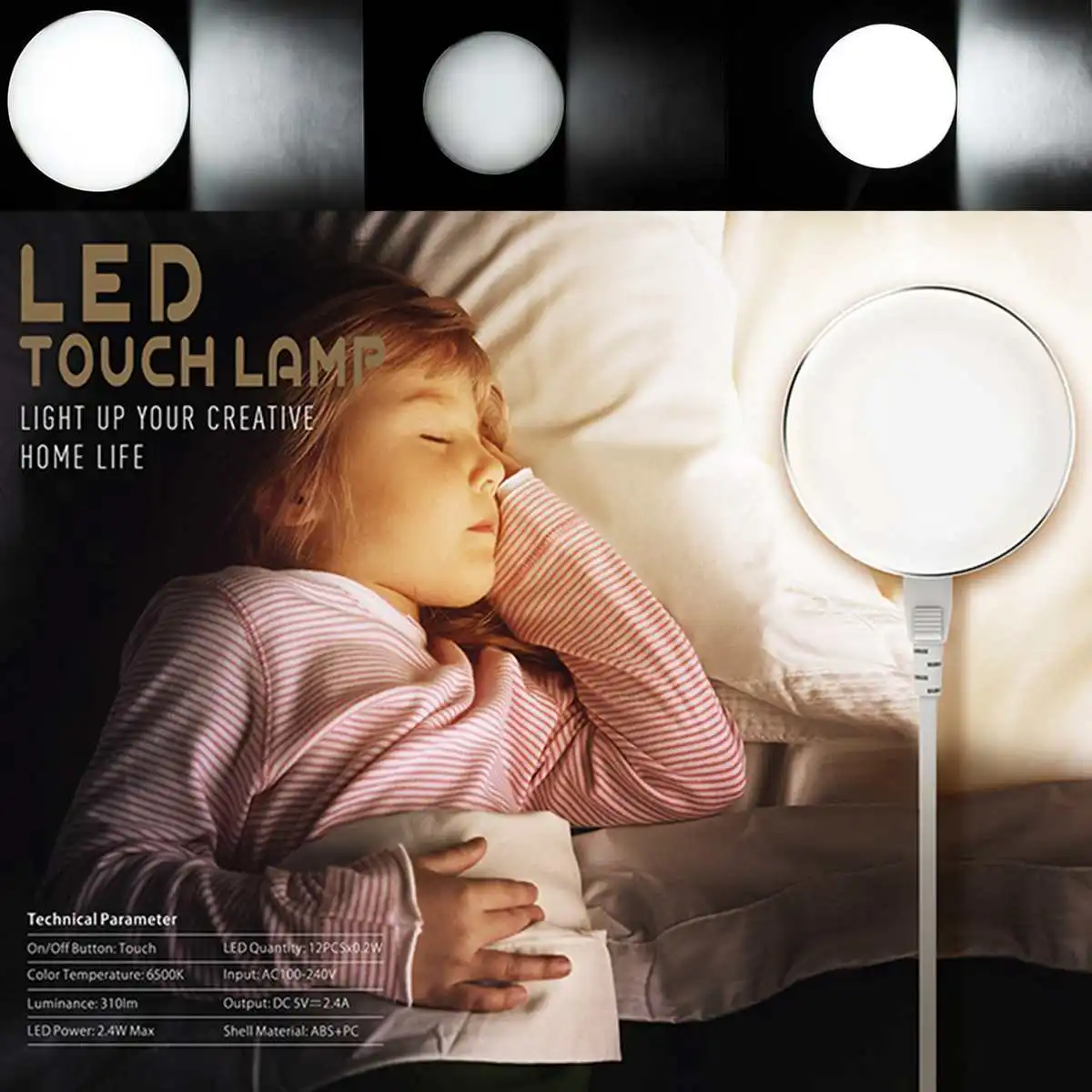 

AC100-240V DC5V-2.4A USB LED Touch-Lamp Charger phone Bedside Desk Reading Home Light PC Computer UK/US/EU/AU Plug 3 Mode Charge