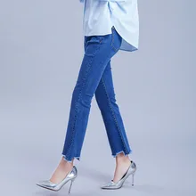 Весенне-летние женские джинсы со средней талией обтягивающие синие джинсы ретро Стретч расклешённые брюки
