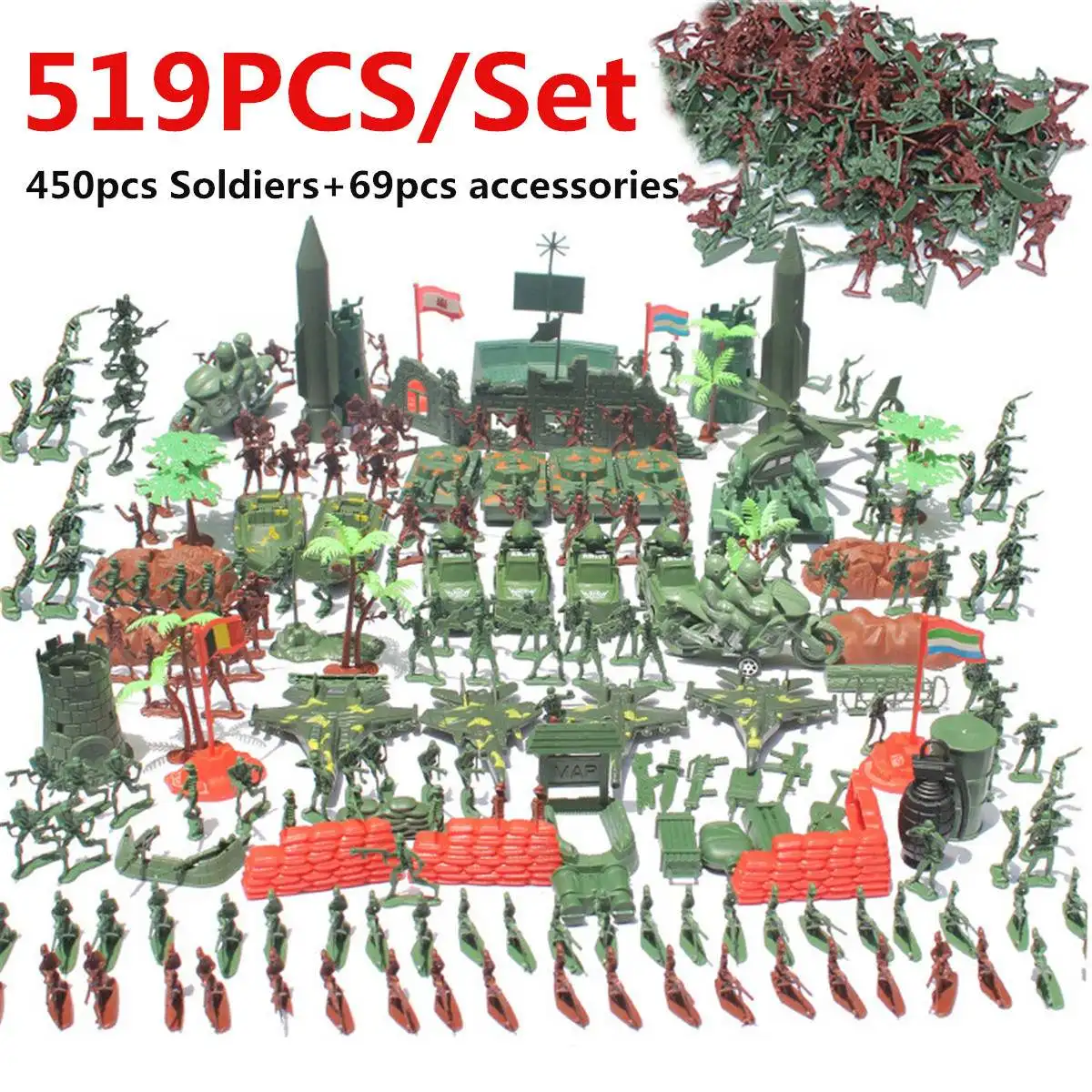 

519pcs Military Plastic Soldier Model Toy Army Men Figures Playset Kits Sandbox Game Toys Decor Gift For Children Kids Boys