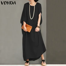 VONDA женское сексуальное длинное платье, летнее винтажное повседневное свободное Черное макси платье с круглым вырезом, женские элегантные вечерние платья размера плюс