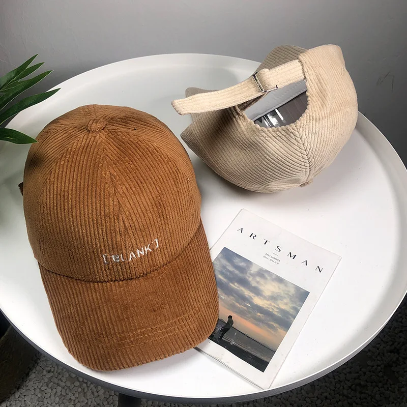 

New Corduroy Men Hat Letter Embroidery Unisex Women Men Hats Baseball Cap Snapback Casual Caps Solid Color