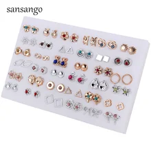 36 пар/уп. трендовые серьги-гвоздики в виде цветка золотого и серебряного цветов, набор сережек с кристаллами в виде медведя и сердца для женщин и девочек, детские ювелирные изделия, подарок на год