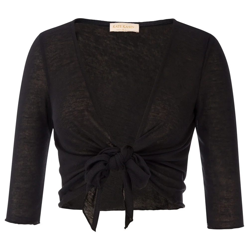 

Women Black Ivory Coat 2019 Spring autumn woman 3/4 Sleeve female jacket Tie Front Irregular Hem Shrug Bolero Ladies Jackets