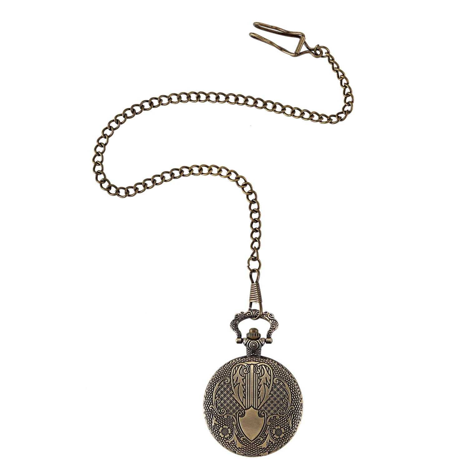 

Embossed Pattern Shield Nostalgic Bronze Quartz Pocket Watch Vintage Bracelet Pocket Watch