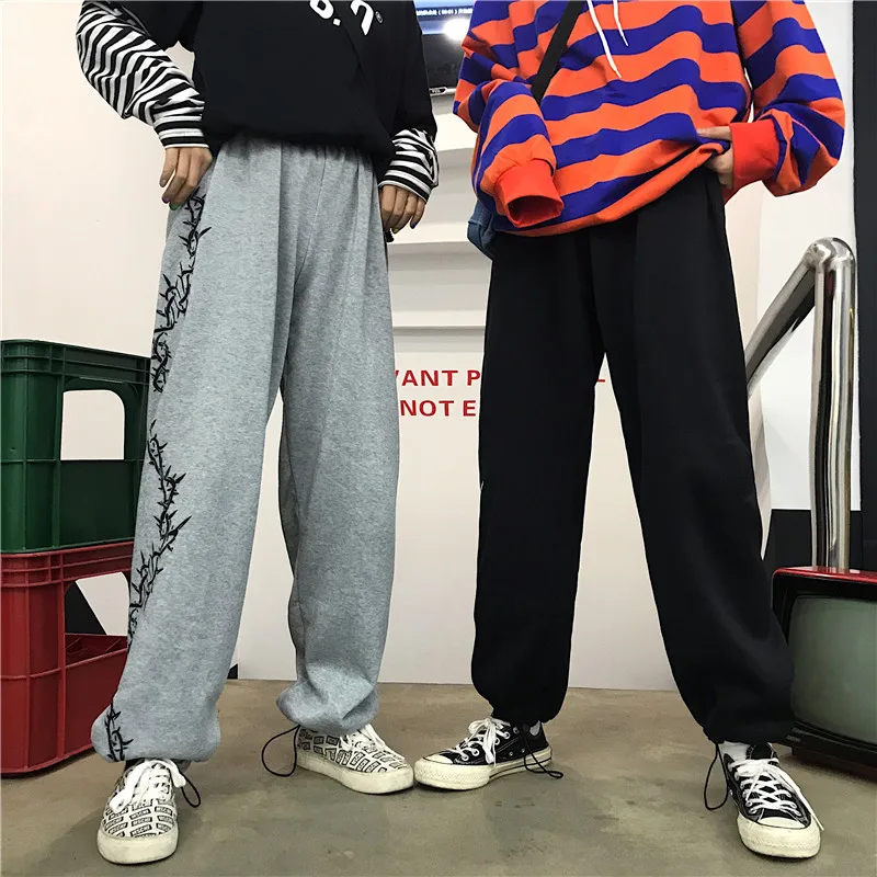 Buy 2019 Harajuku Pants Women Fashion Thorny Print Drawstring Jogger Sweatpants Spring Casual Loose Streetwear Womens Pants Female
