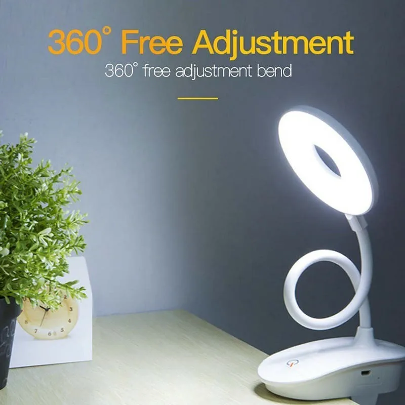 

New Arrival 18650 LED Clip Desk Lamp Eye Protection Reading Dimmer Rechargeable USB Table Night Light Touch On/off Switch 3 Mode