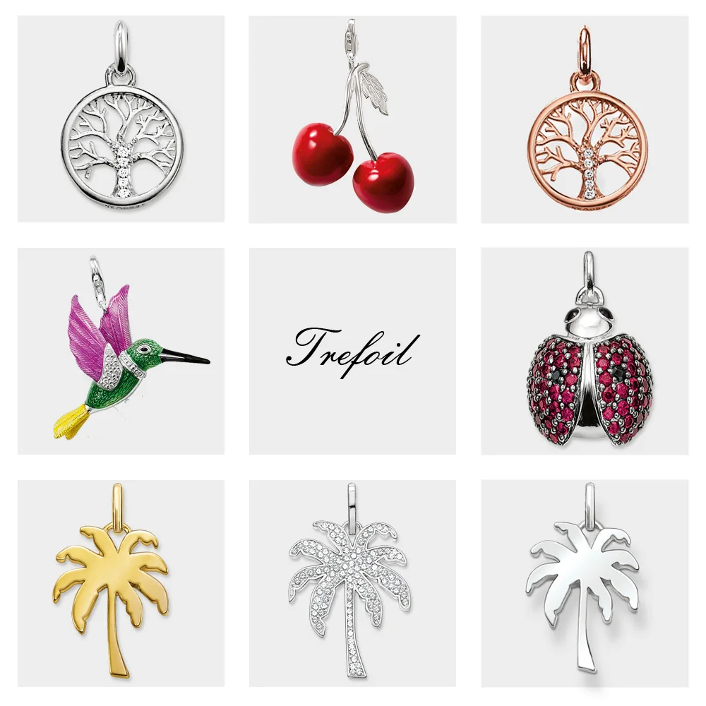 

Karma Beads Pendant Tree Bird Strawberry, Fashion Jewelry 925 Sterling Silver Vintage Gift For Women Men Boy Girls Fit Necklace