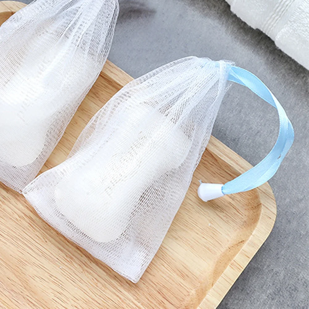 2PCS Bath Drawstring Scrub Wash Bathroom Cleaning Glove Soap Bag Mesh Foaming Net Drying Massage
