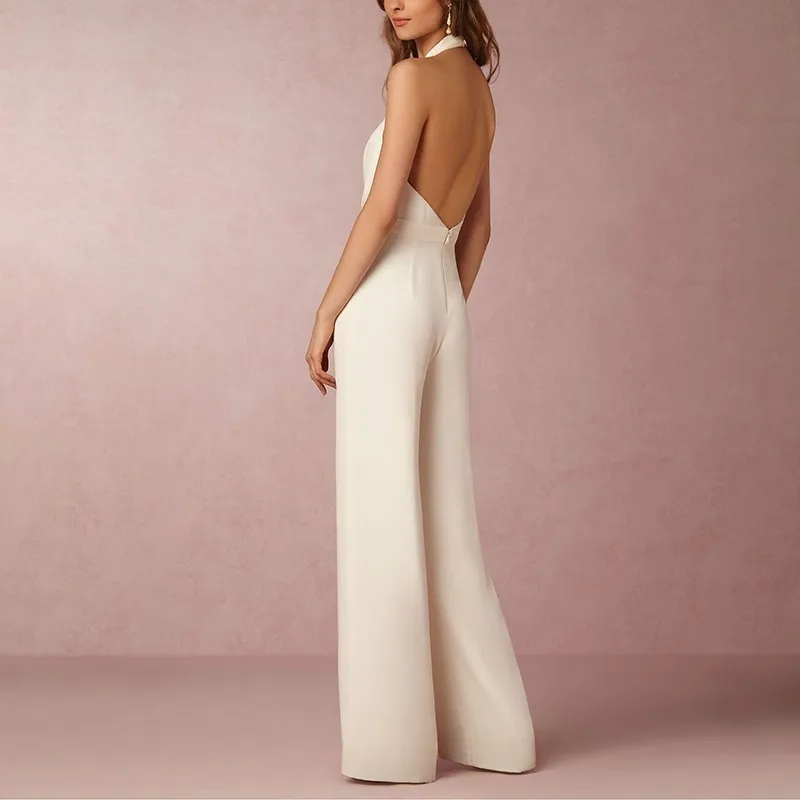 TWOTWINSTYLE Sexy Halter Jumpsuits For Women Sleeveless Off Shoulder V Neck High Waist Wide Leg Pants Female 2020 Fashion Tide
