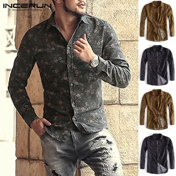 

Vacation Floral Social Shirts Men Dress Long Sleeve Turn Down Collar Slim Fit Male Dress Tops Clothing Nightclub Camisa Blouse