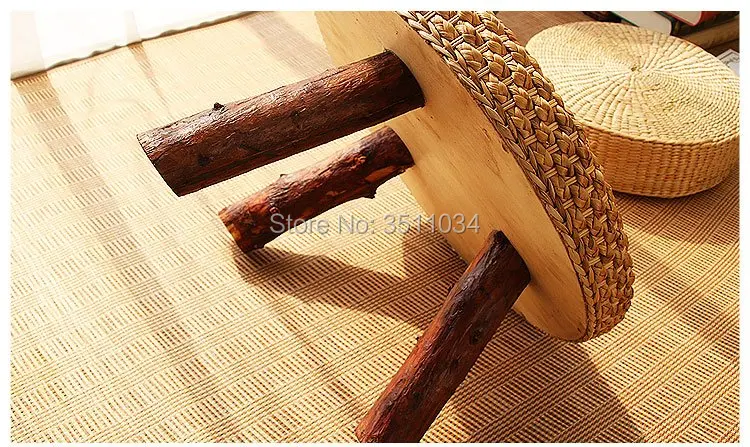 Asia Japanese Antique Rattan Round Table Traditional Asian Furniture for balcony Living Room Low Floor Coffee Table Wooden