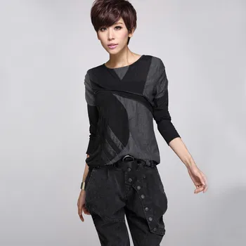

Women Harajuku Punk Blouse Patchwork Casual Top Black Spring Long Sleeve Top