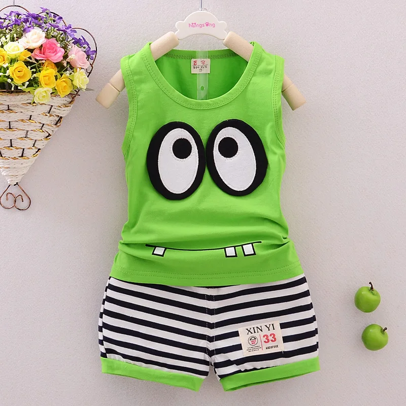 Fashion Summer Children Boys Girls Clothes Baby Cartoon Tracksuits Infant Clothing Kids Cotton Vest Shorts 2Pcs/Set Toddler Suit