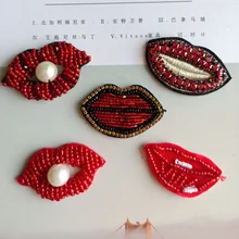 Pualqi Lucu Lip Bordir Patch Lipsticker Appliques 3D Handmade Mutiara Dekorasi Lencana Diy Lapisan Tas Jahit Di Parchs H(China)