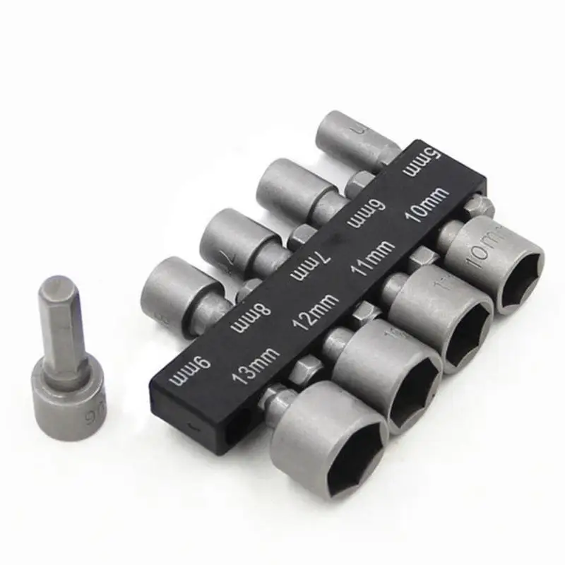 

9pcs 5mm~13mm Professional Magnetic Nut Driver Set Metric Socket 1/4" Hex Shank Impact Drill Bit Adapter For Power Tools