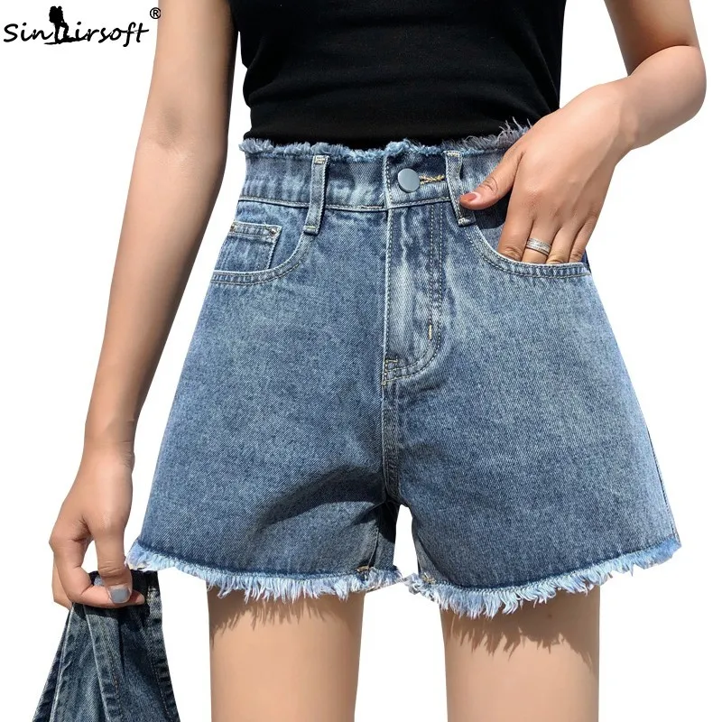 

Women's High Waist Denim Loose Shorts Feather Plus Size M-5XL Short Jeans Female Vintage Streetwear 2019 Summer New