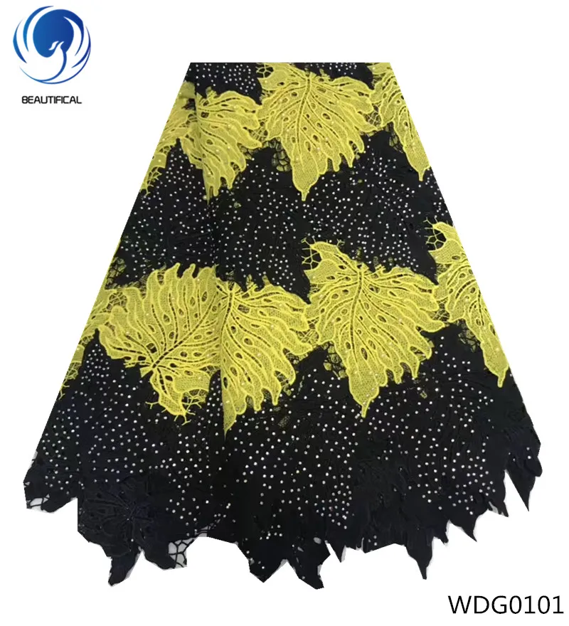

BEAUTIFICAL milk silk dress material cord/guipure lace guipure lace fabrics with stones 5yards design fashion pattern WDG01