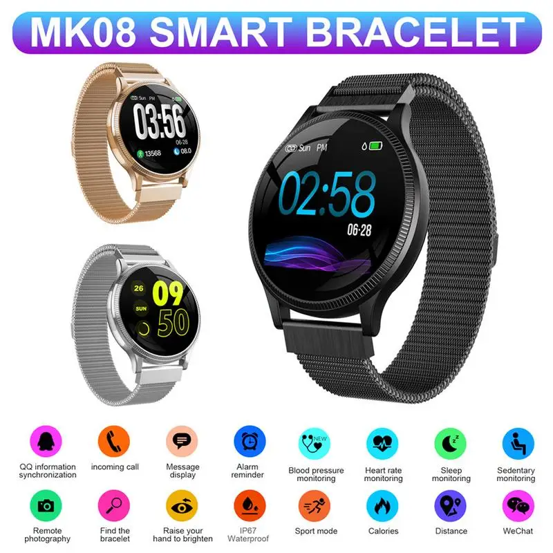 

MK08 Fitness Tracker Smart Watch Waterproof Step Heart Rate Blood Pressure Sleep Monitoring Sports Smart Watch Drop Shipping