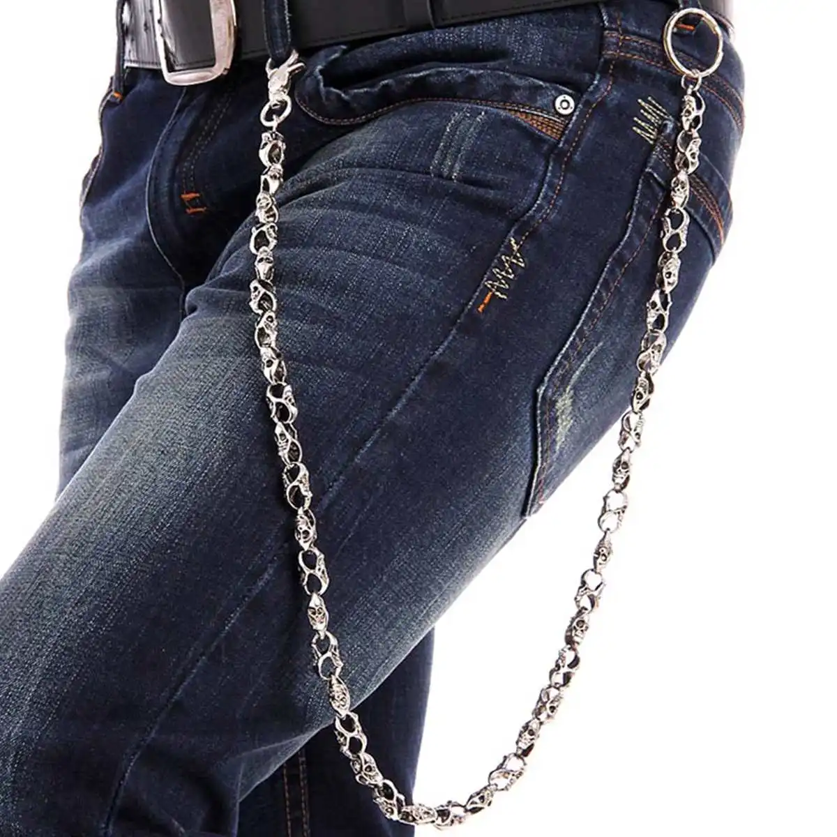 79cm Skull Biker Jean Wallet Chains Silver Ghost Rock Punk Metal Keychain Key Pant Chain Fashion Men Jewelry