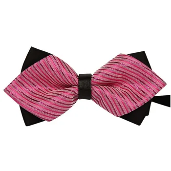 

Man Tie Wedding Striped Bow Tie Double Layer (pink)