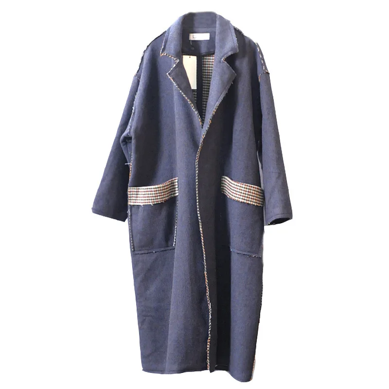 Épissage eam Lâche Printemps Solide Col Femme Le077 Bouton Manteau Unique Manches 2019 Longue Longues Green Turn Couleur Poches blue down rrZq0f