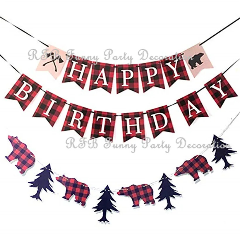 Lumberjack Happy Birthday Banner and Garland for Kids Birthday First Birthday Party Decorations Lumberjack Happy Birthday Banner and Garland for Kids Birthday First Birthday Party Decorations