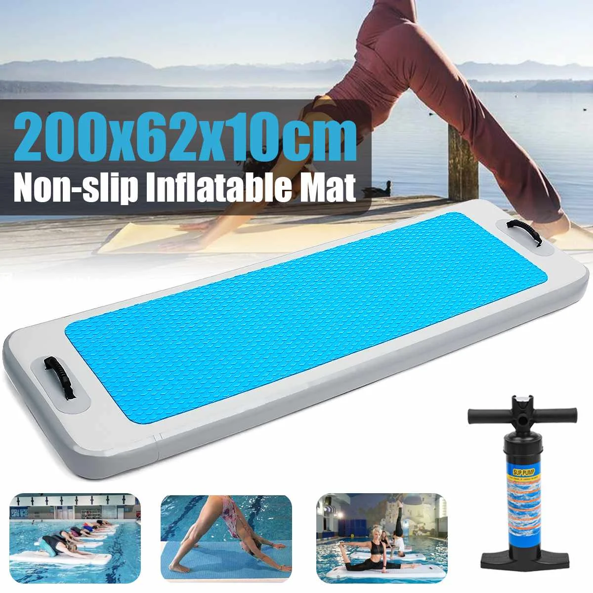 

2x0.62x0.1m Airtrack Floating Yoga Mat Gymnastics Pad Outdoor Water Sports Air Track Mat