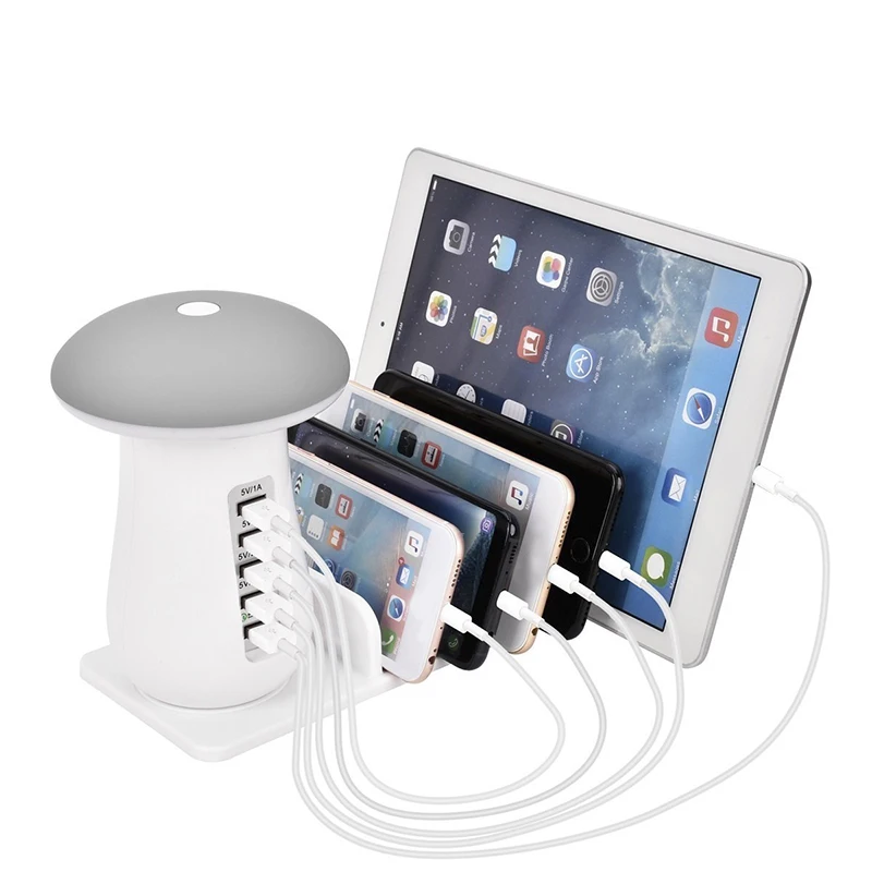 

Top Deals Multi 5 Port Charging Dock Tablet QC 3.0 Quick Charge Charger Power Station Lamp 5 Multi Usb Fast Phone Charger