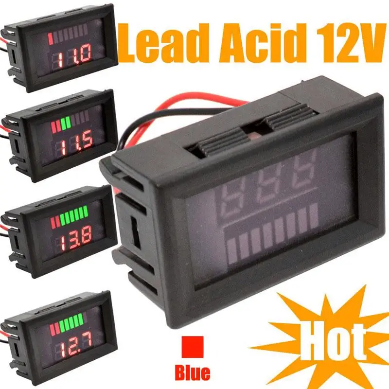 

12V ACID Lead Battery Charge Level Indicator Battery Tester Lithium Battery Capacity Meter LED Tester Voltmeter Dual Display