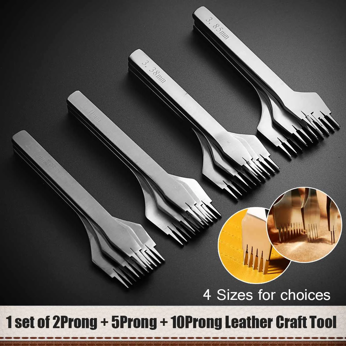 

Leather Craft Set Hole Chisel Punches Stitching Steel Tool 3Pcs for Clothe Designer Housewife Strength Steel Strong Texture Neat