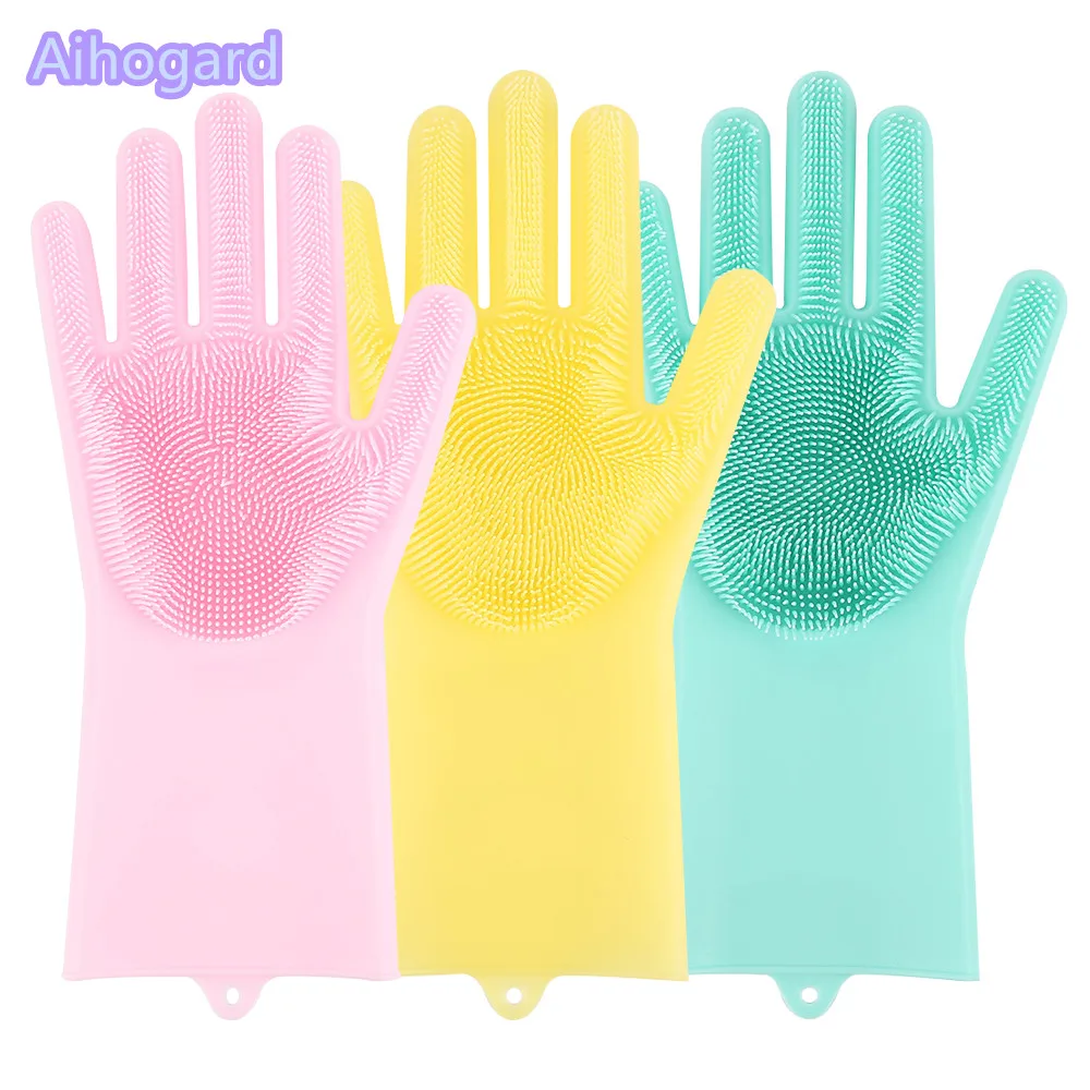 

2 pairs Magic Silicone Cleaning Gloves Food Grade Dishwashing Gloves Durable Clear Cleaner Gloves for Home Kitchen Bathroom Tool
