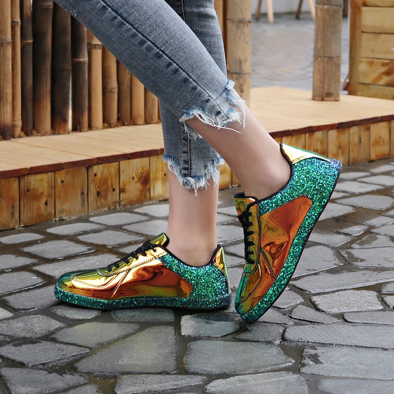 

QZHSMY Women's Chunky Sneakers 2019 Fashion Women Platform Shoes Lace Up Sequin Vulcanize Shoes Fashion Comfortable shoes female