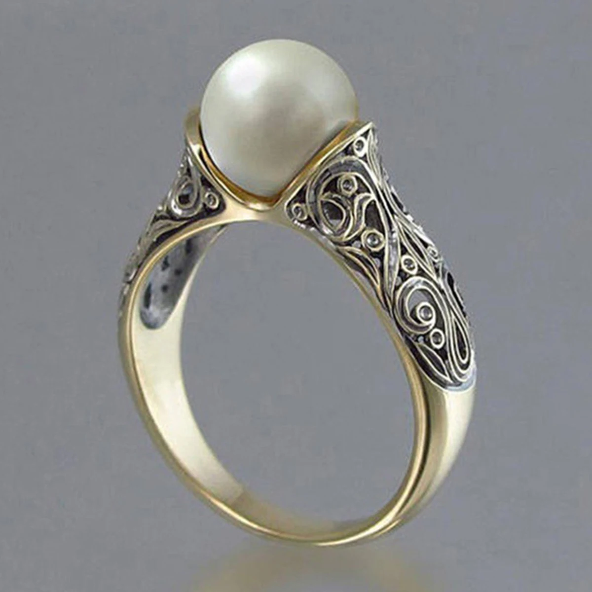 Женское модное винтажное Ретро цветочное кольцо желтое золото белый жемчуг женское Подарочное кольцо Размер 6-10 дропшиппинг
