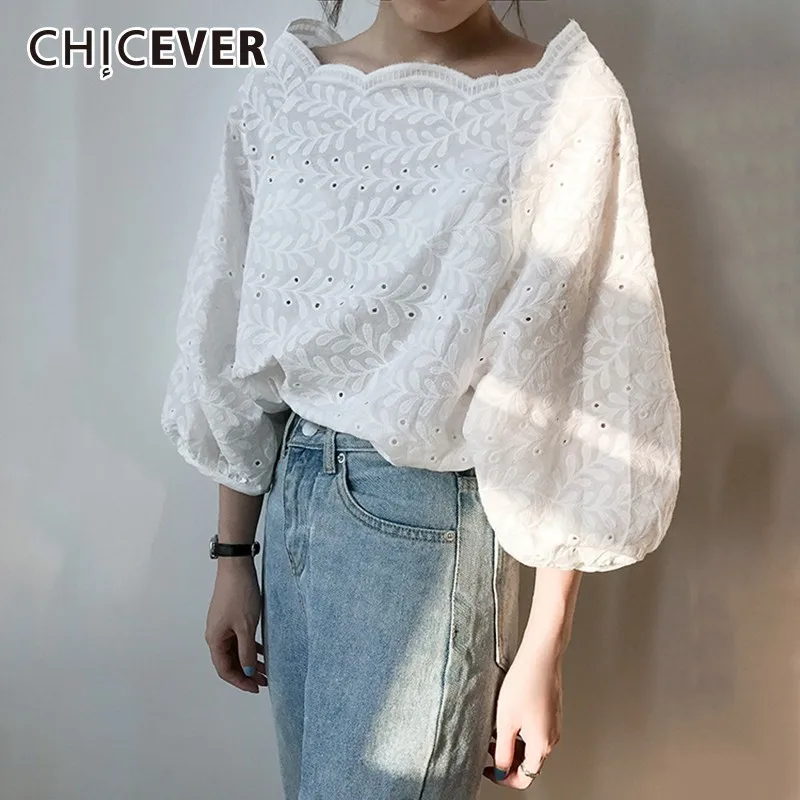 Женская кружевная рубашка CHICEVER летняя с о образной горловиной и рукавами
