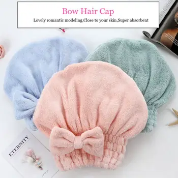 

Bath Shower Hair Drying Towel Wrap Head Hat Cap Makeup Cosmetic Bathing Tool Bow Solid Shower Caps